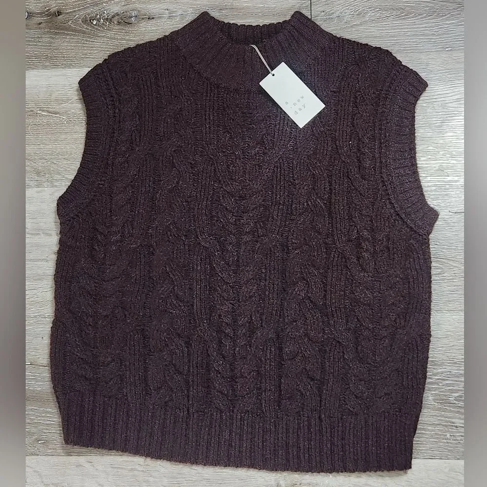 NWT Women's Crewneck Cropped Sweater Vest -A New Day™ Dark Brown LARGE